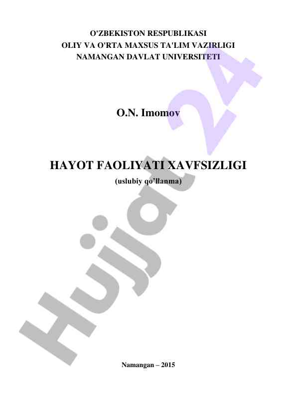 Hayot faoliyati xavfsizligi uslubiy qo'llanma