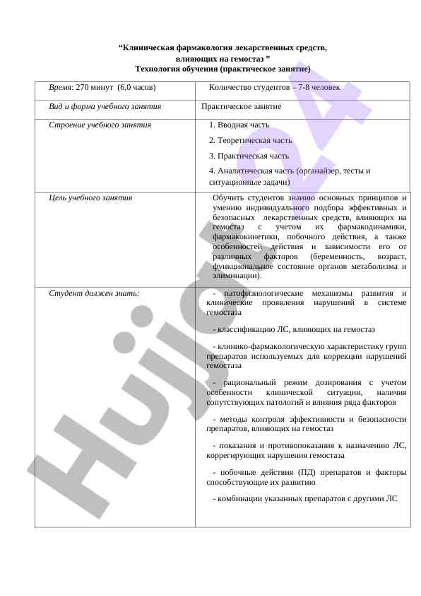 Клиническая фармакология лекарств и гемостаз