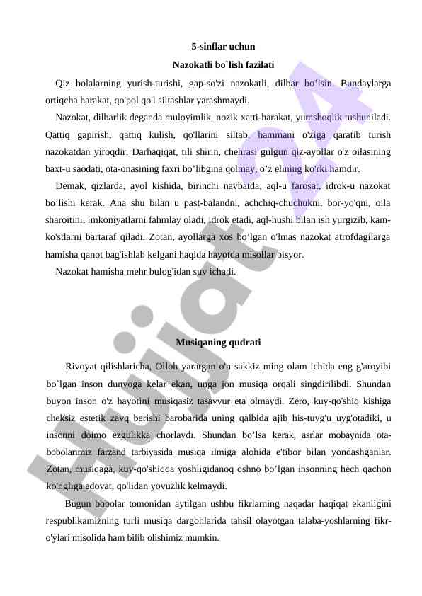 Nazokatli bo'lish fazilati haqida ma'lumot