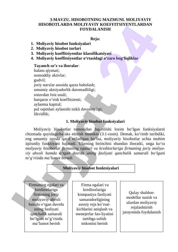 Moliyaviy hisobotlarda moliyaviy koeffitsiyentlardan foydalanish