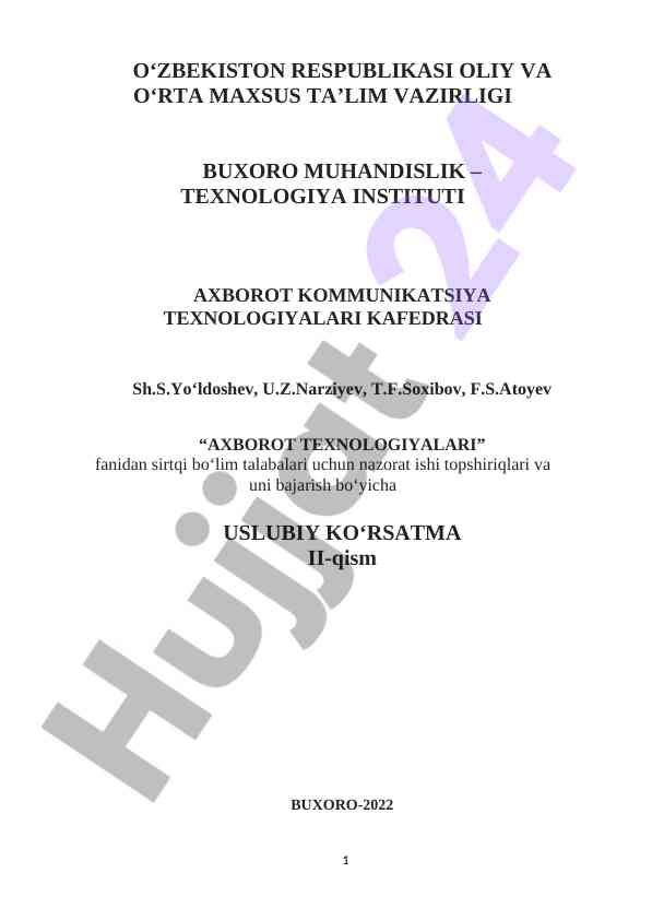 Axborot texnologiyalari nazorat ishlari uslubiy ko‘rsatma