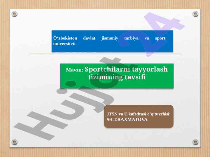 Tayyorlash tizimining tavsifi sportchilar uchun