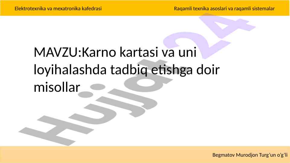 Karno kartasi va loyihalashda tadbiq etishga doir misollar