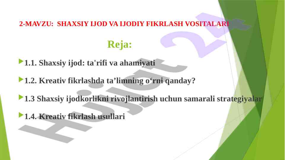 Shaxsiy ijod va kreativ fikrlash vositalari