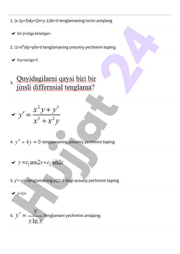 Differensial tenglamalar bo'yicha muammolar tahlili