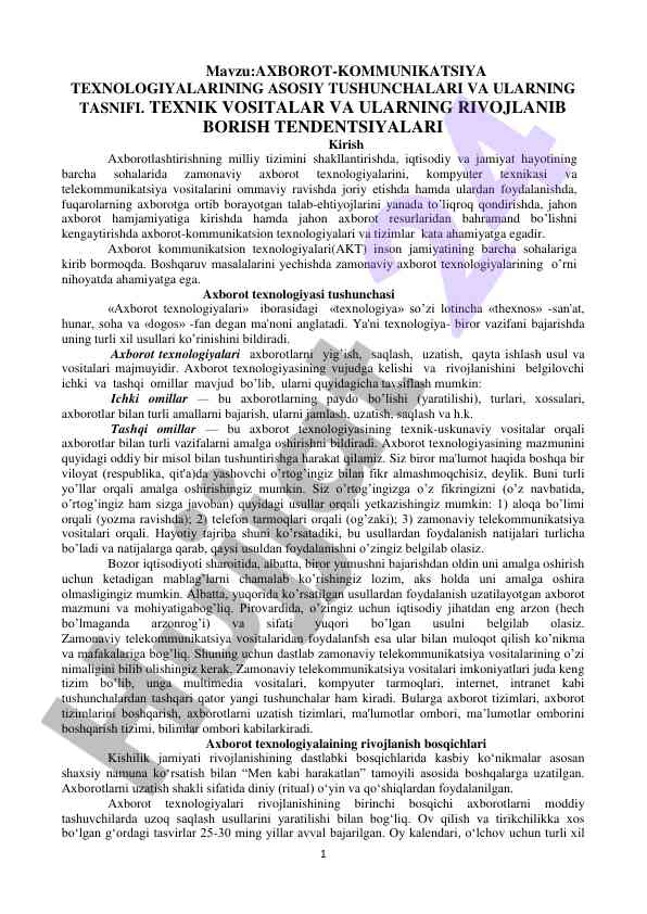 Axborot-kommunikatsiya texnologiyalarining tushunchalari