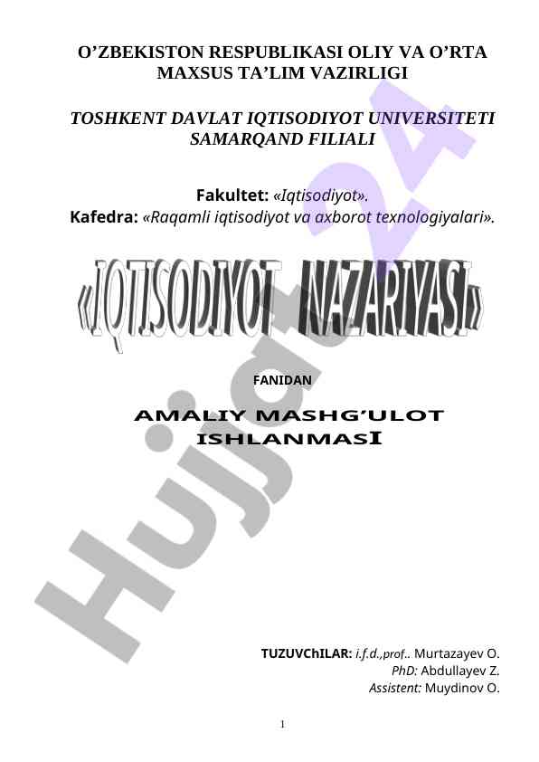 Iqtisodiyot nazariyasi amaliy mashg’ulot ishlanmasi