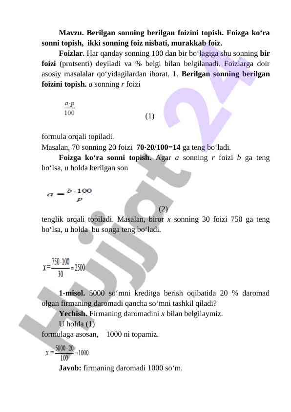 Foizlar bilan ishlash usullari