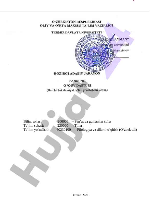 Hozirgi adabiy jarayon fanining mazmuni