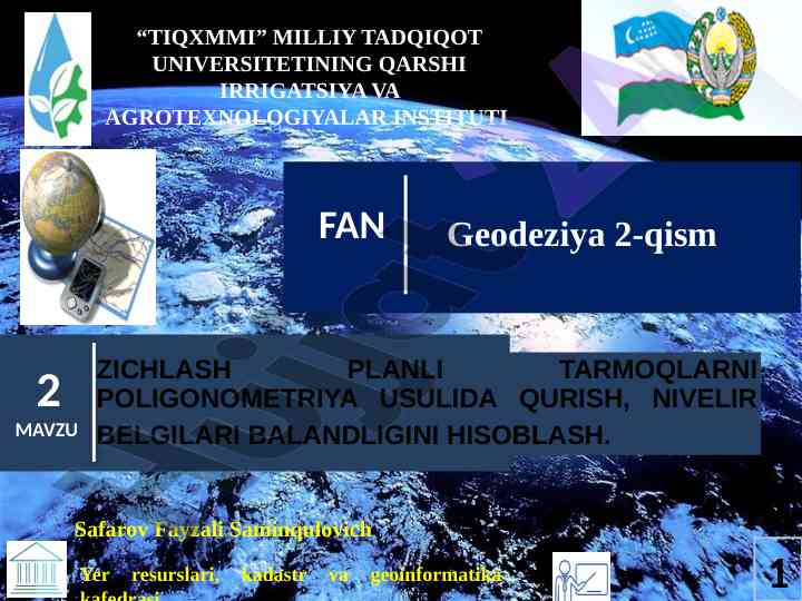 Zichlash planli tarmoqlarni poligonometriya usulida qurish