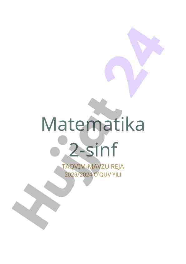 Matematika 2-sinf taqvim-mavzu reja 2023/2024