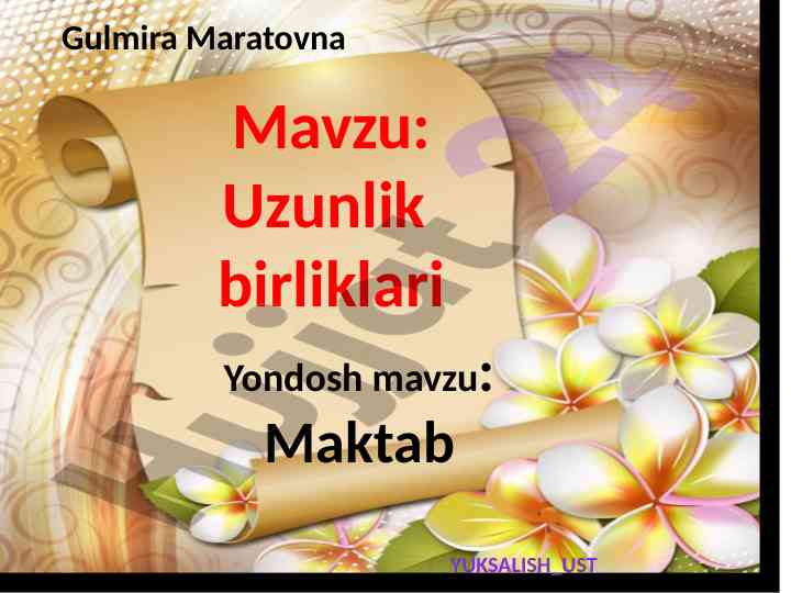 Uzunlik birliklari mavzusidagi hisoblashlar