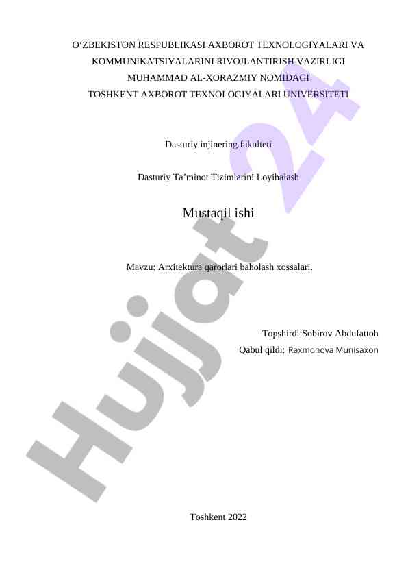 Arxitektura qarorlari baholash xossalari