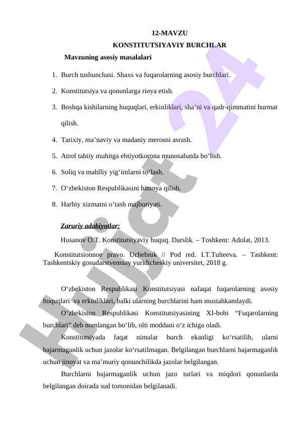 Konstitutsiyaviy burchlar asosiy masalalari