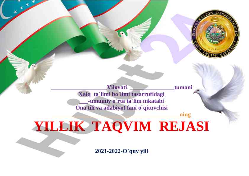 Ona tili va adabiyot fani yillik taqvim rejasi