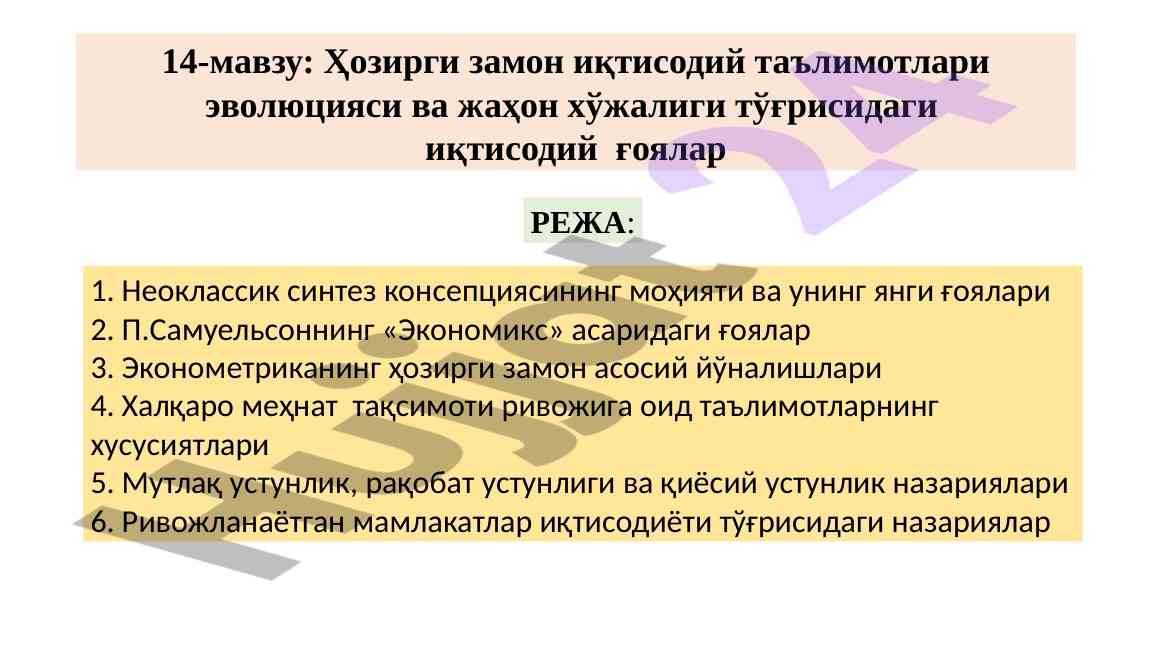 Ҳозирги замон иқтисодий таълимотлари эволюцияси