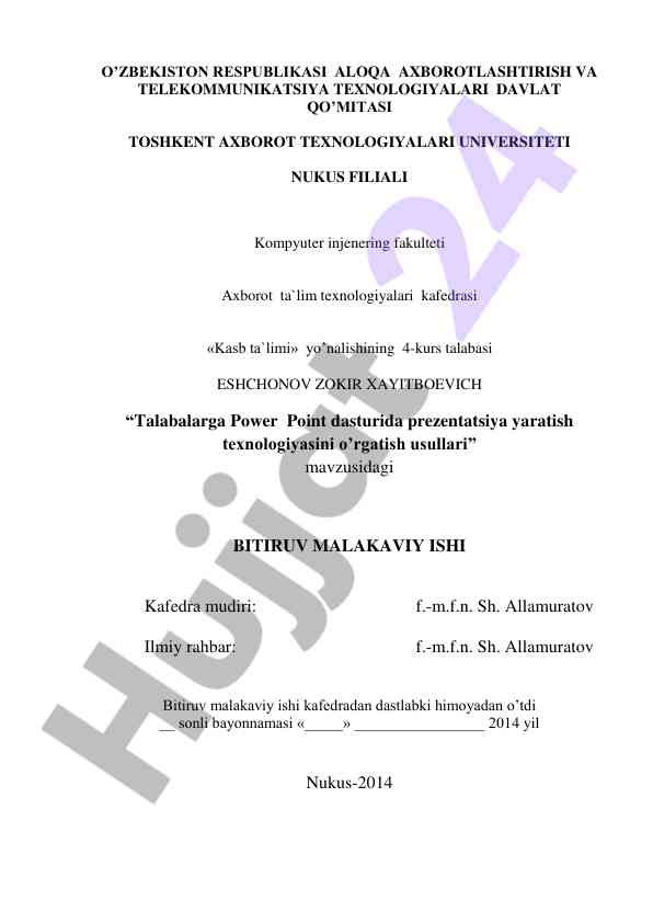 Talabalarga power point dasturida prezentatsiya yaratish