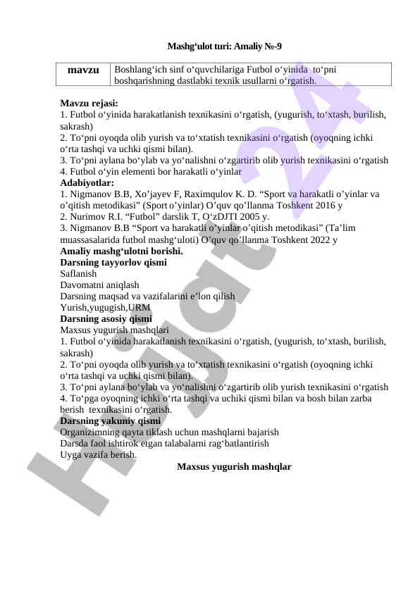 Futbolda harakatlanish texnikasini o‘rgatish
