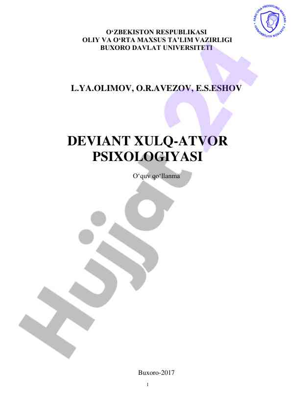 Deviant xulq-atvor psixologiyasi o‘quv qo‘llanma