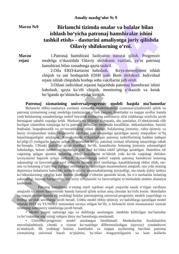Patronaj xizmatining universal modeli va modernizatsiya