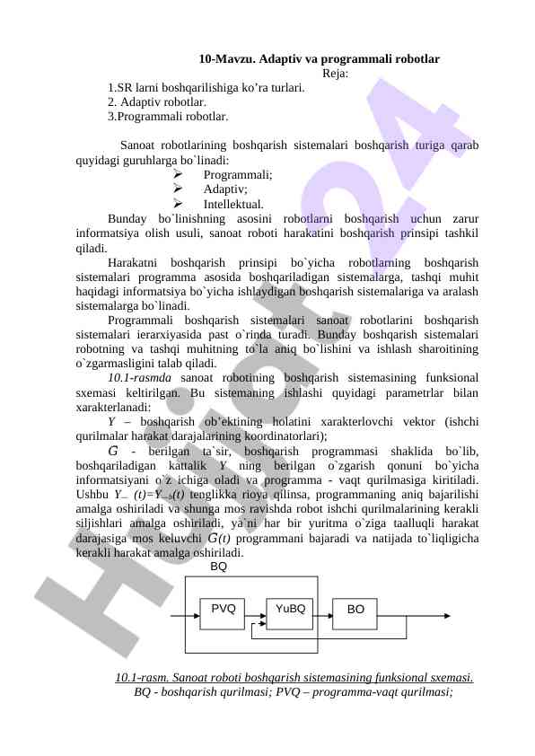 Adaptiv va programmali robotlar boshqarish turlari