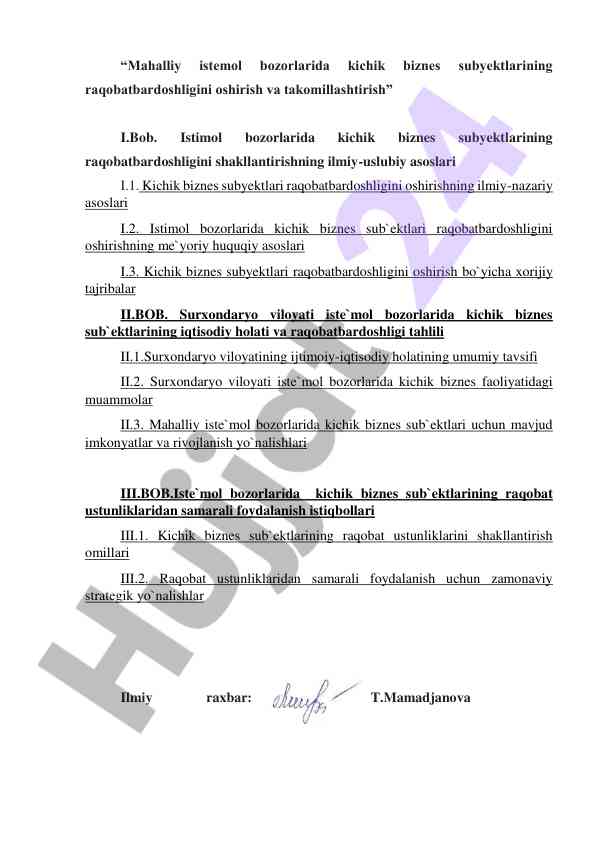 Kichik biznes subyektlarining raqobatbardoshligini oshirish