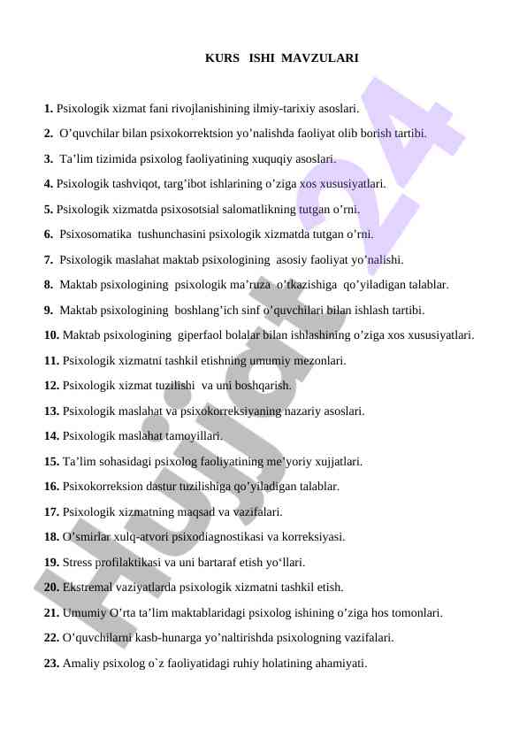 Psixologik xizmat fani rivojlanishining asoslari