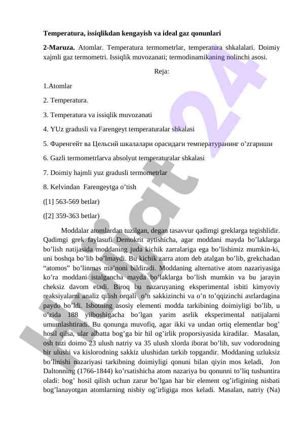 Termodinamika, gaz qonunlari va temperatura tuzilishi