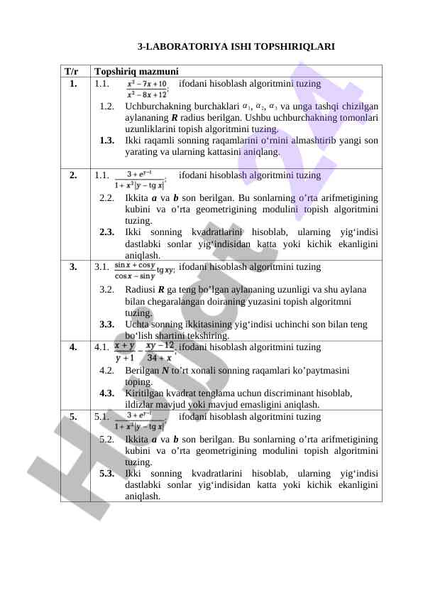 3-laboratoriya ishlari topshiriqlari