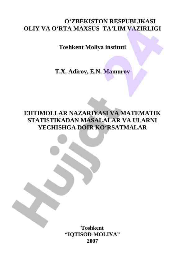Ehtimollar nazariyasi va matematik statistikadan masalalar