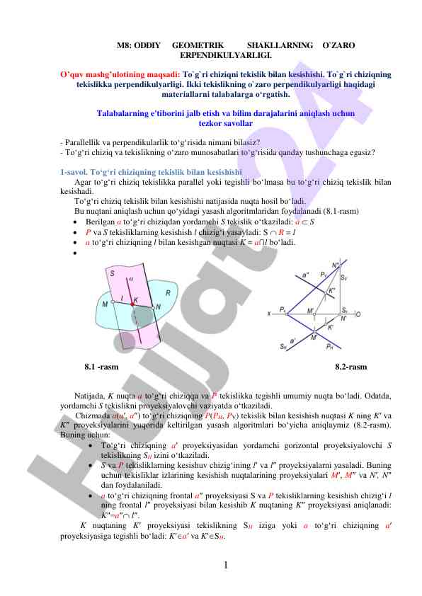 Oddiy geometrik shakllarning o'zaro perpendikulyarligi