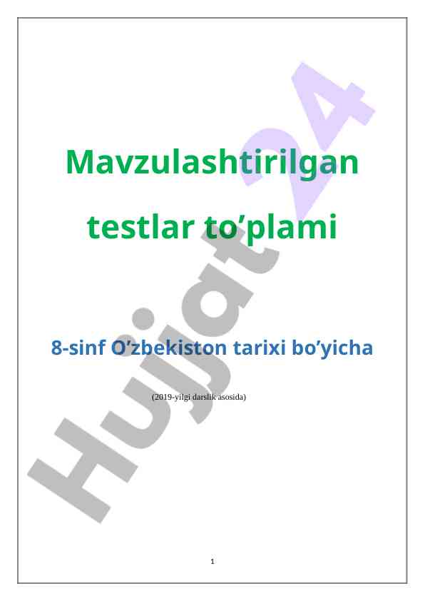 O'zbekiston Tarixi Bo'yicha Testlar To'plami