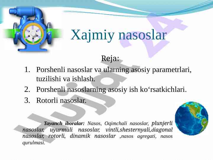 Porshenli nasoslarning asosiy parametrlari