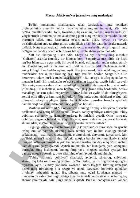 Adabiy me’yor va nutq madaniyati asoslari