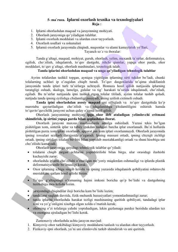 Iplarni oxorlash texnika va texnologiyalari