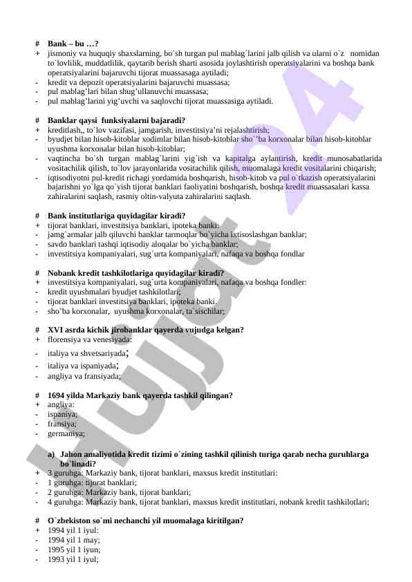Bank faoliyatining asosiy funksiyalari