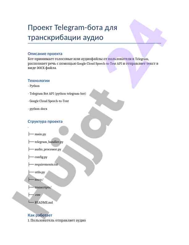 Telegram bot for audio transcription project overview