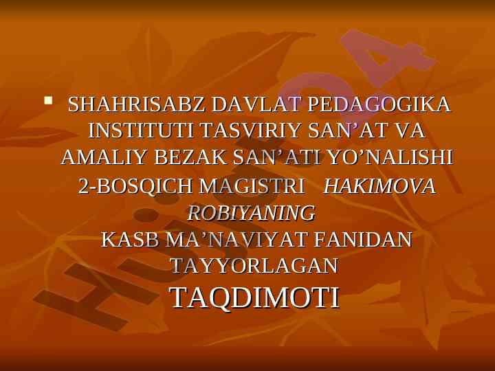 Kuchli manaviyat va kasbiy ma'naviyat taqdimoti