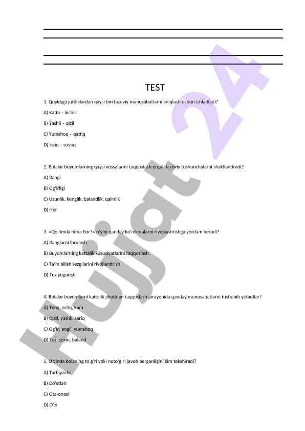 Fazoviy munosabatlarni aniqlash testi