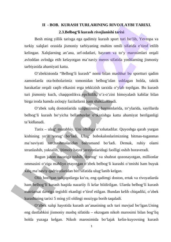Belbog‘li kurash tarixi asoslari va rivojlanishi