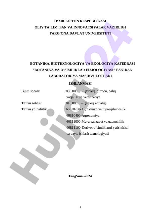 Botanika va o’simliklar fiziologiyasi laboratoriya mashg’ulotlari