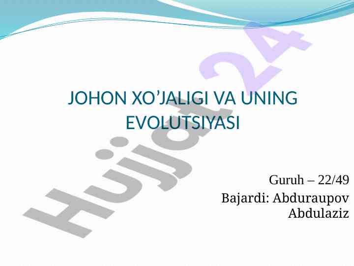 Jahon qishloq xo‘jaligi va uning evolutsiyasi