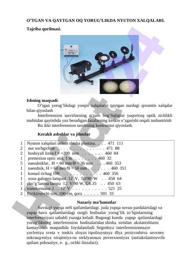 Nyuton xalqalari va interferension tasvirlar