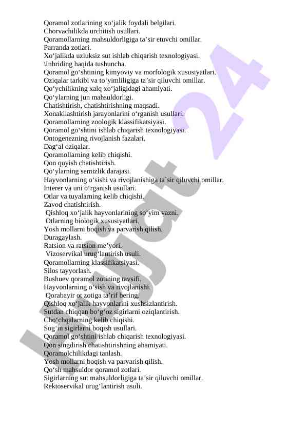 Qoramol zotlarining xo‘jalik foydali belgilari