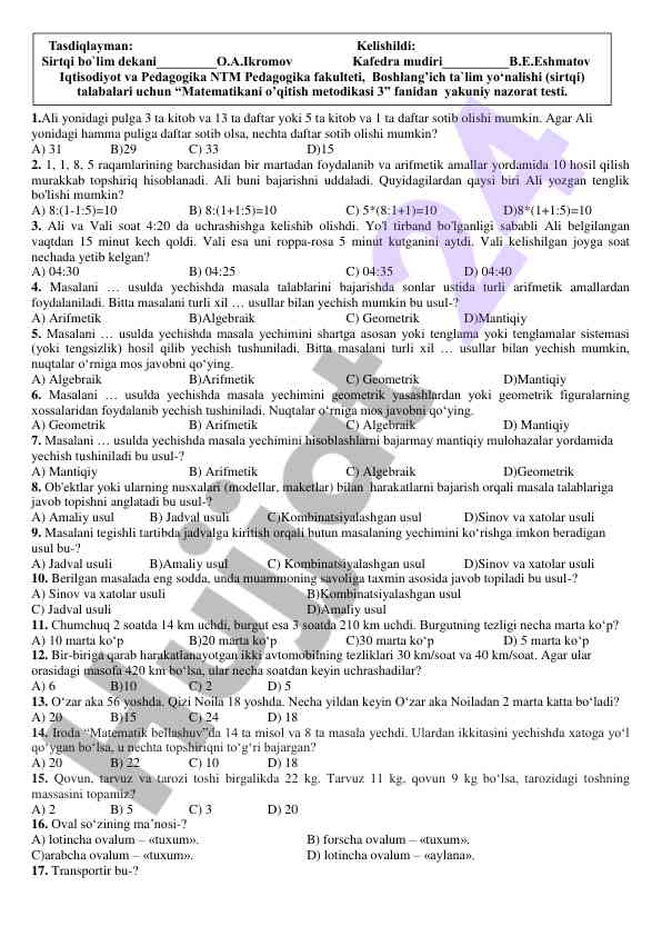 Murakkab matematika masalalari oralig‘ida