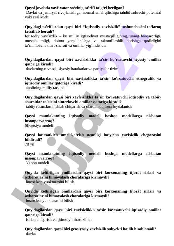 Iqtisodiy xavfsizlik tushunchasi va ta’sir ko’rsatuvchi omillar