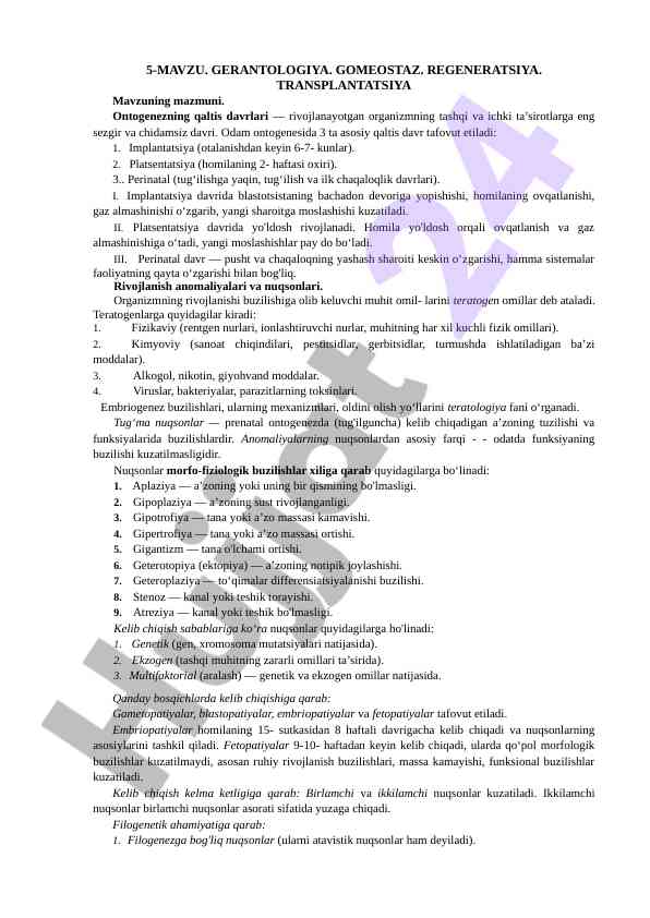 Gerontologiya va ontogenezning qaltis davrlari