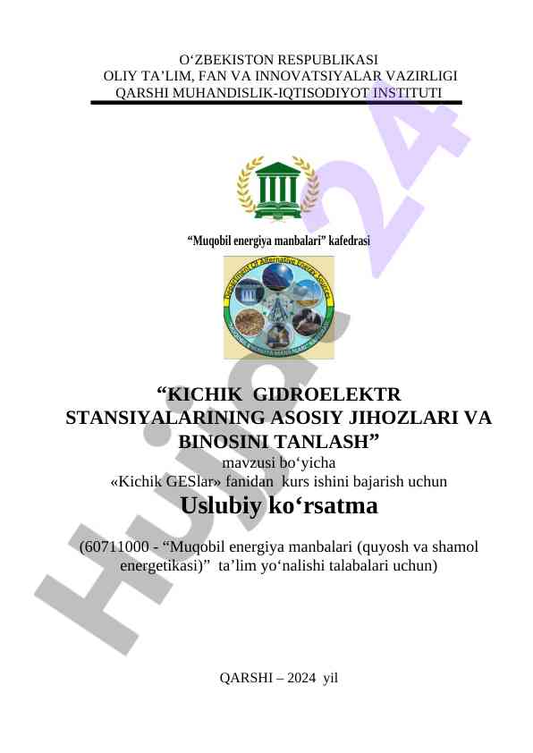 Kichik gidroelektr stansiyalarining asosiy jihozlari
