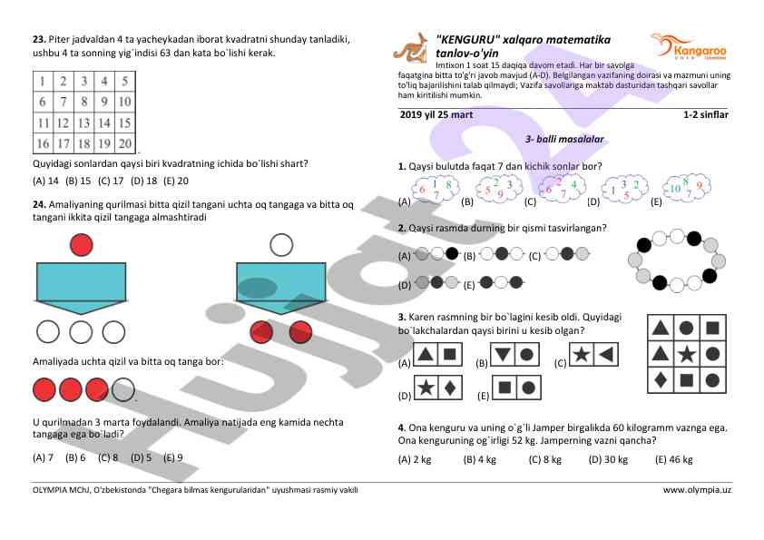 Matematika imtihon savollari va masalalar