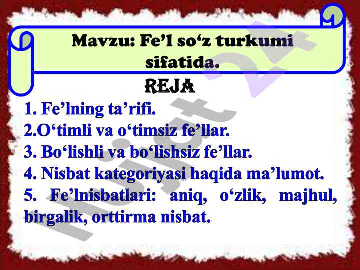 Fel soz turkumlari haqida ma'lumotlar